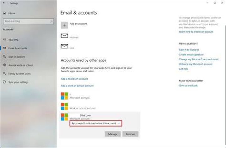 account settings windows 10