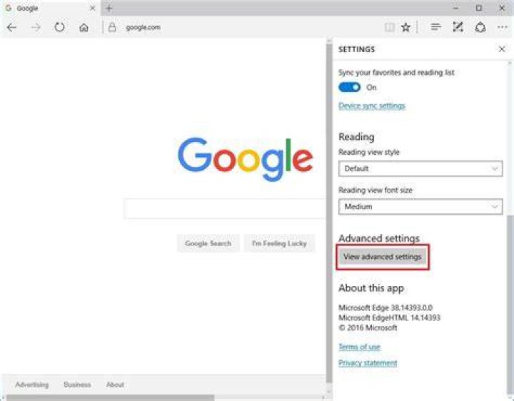 advanced settings Edge