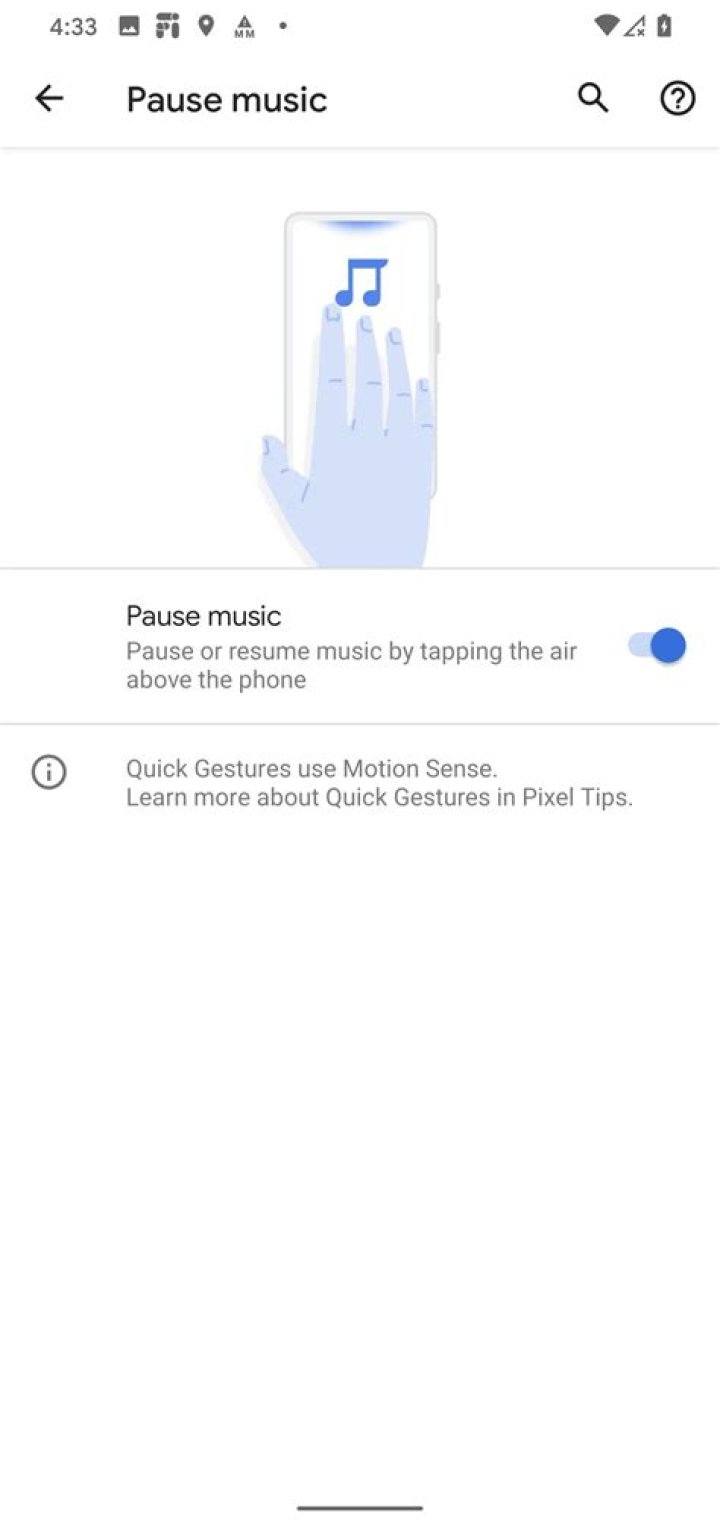 Android 11 Motion Sense pause music gesture