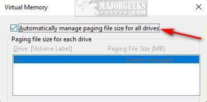 Automatically manage paging file size for all drives