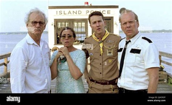 Moonrise Kingdom Bill Murray, Frances McDormand, Edward Norton, and Bruce Willis outside a police station in Moonrise Kingdom - bruce willis best movies
