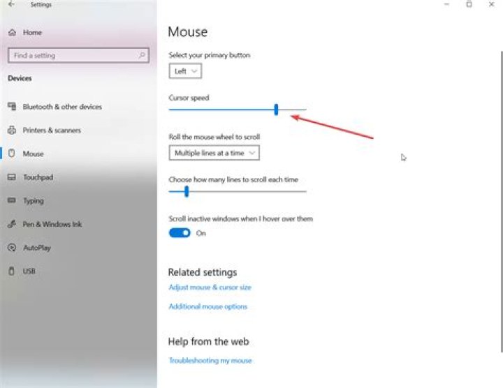 Change the cursor speed in Windows 10 version 2004