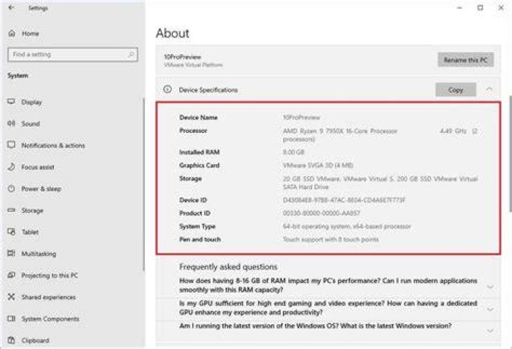 Check technical specifications in Windows 11