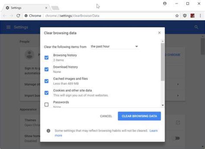 chrome clear browsing data