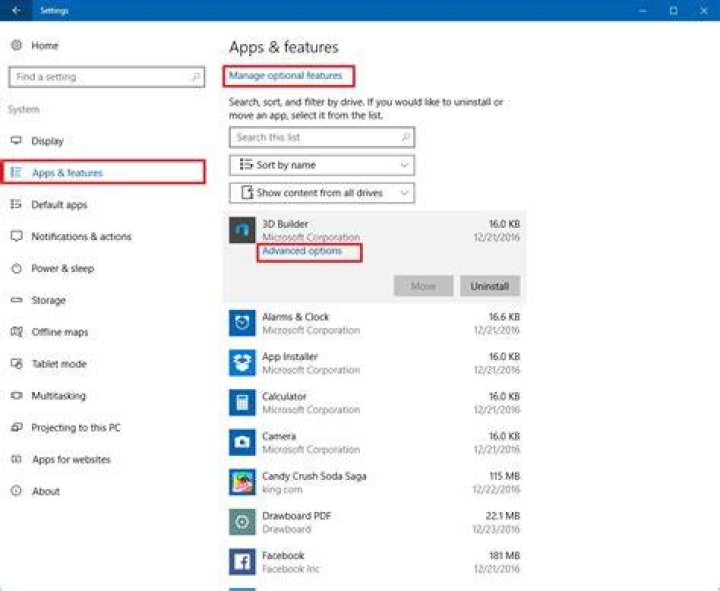 clicking apps win10 settings