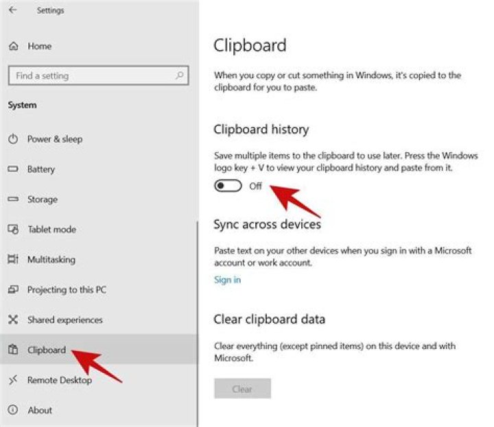 Clipboard history