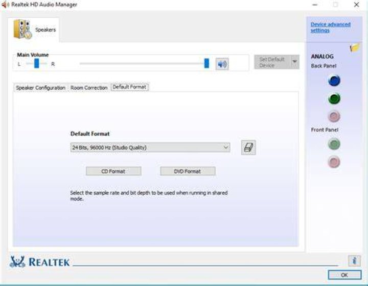 default format Download Realtek HD Audio Manager