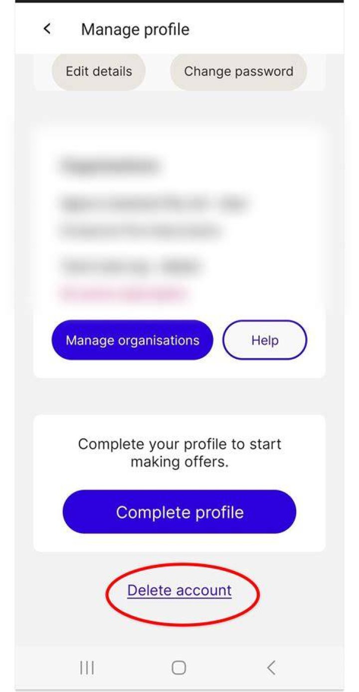 delete account button location delete account button location