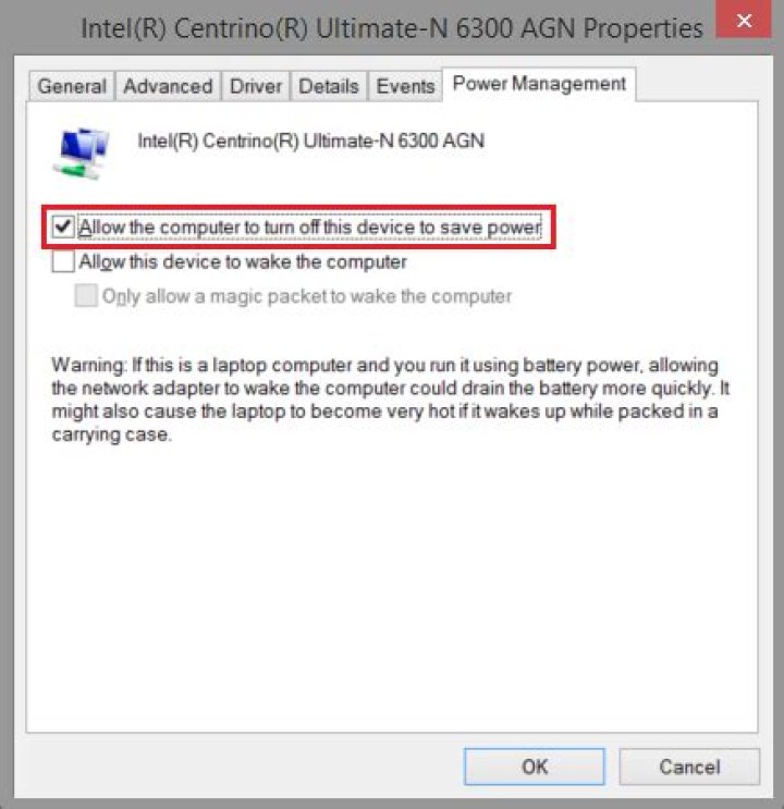 disable allow the computer to turn off this device to save power