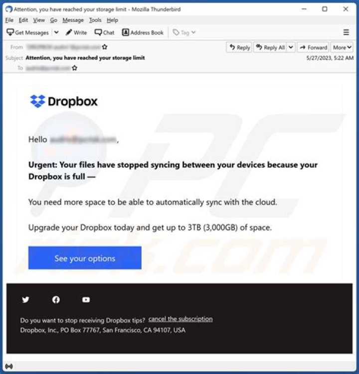 Dropbox full/almost full alerts [SOLVED]