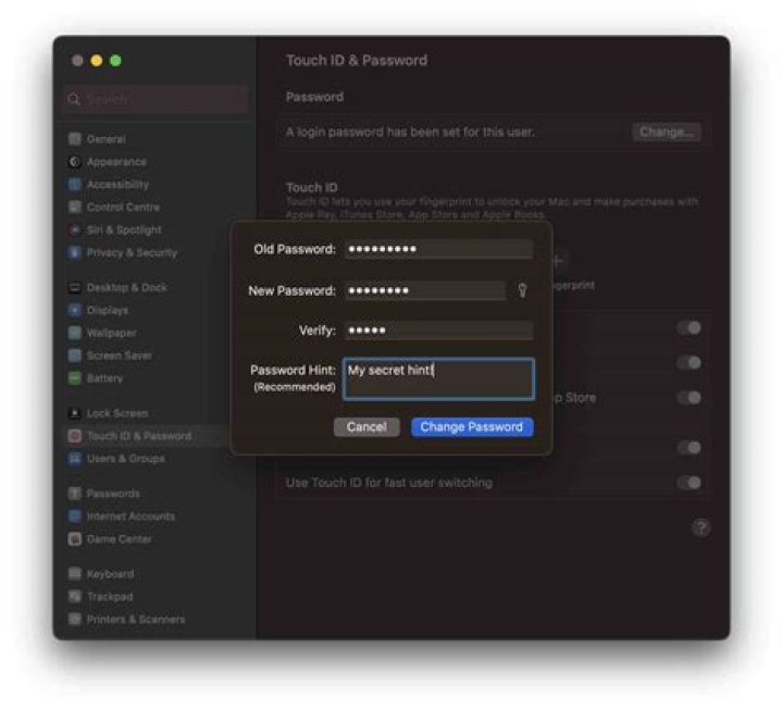 Enter old and new password