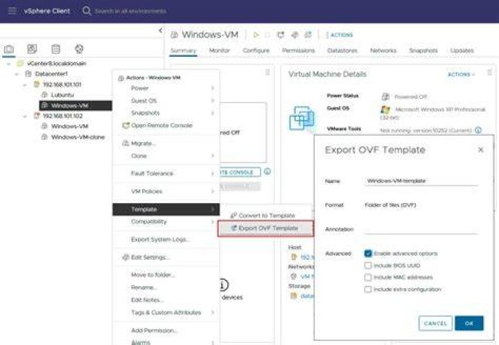 export OVF template vmware how to export a virtual machine