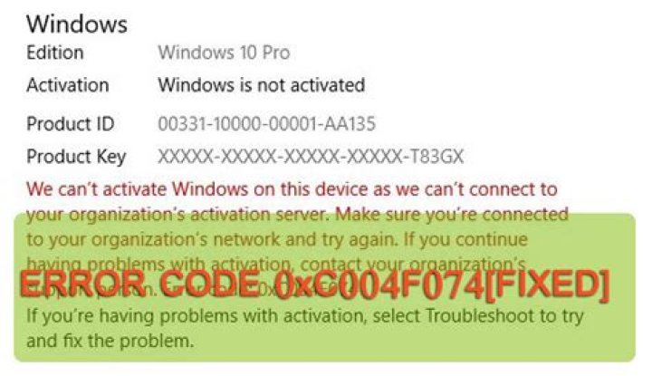 Fix Activation error 0x004f074