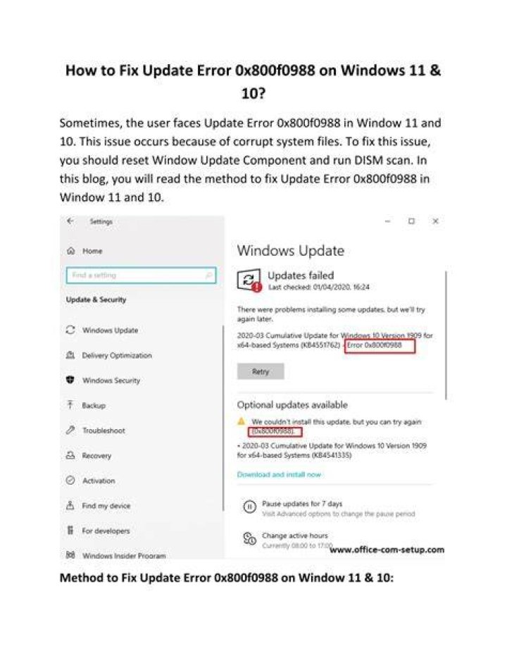 Fix update error 0x800f0988 on Windows 11 & 10