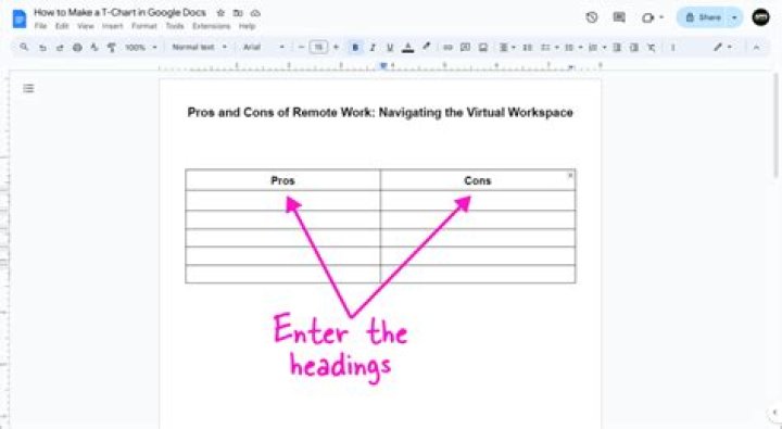 How To Create A T Chart In Google Docs
