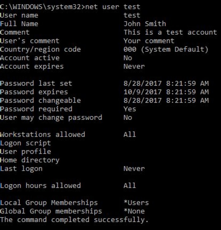 How to use net user command in Windows 10,8,7