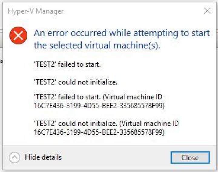 Hyper-V could not be realized due to validation errors