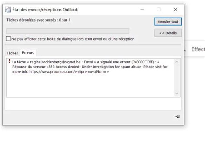 Impossible d envoyer des mails avec Outlook