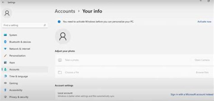 local account windows 10 settings