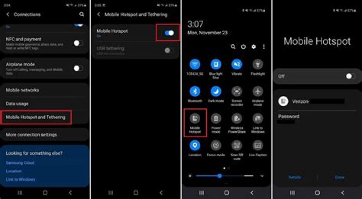 Hotspot (2) Mobile hotspot button on Android Quick Settings.