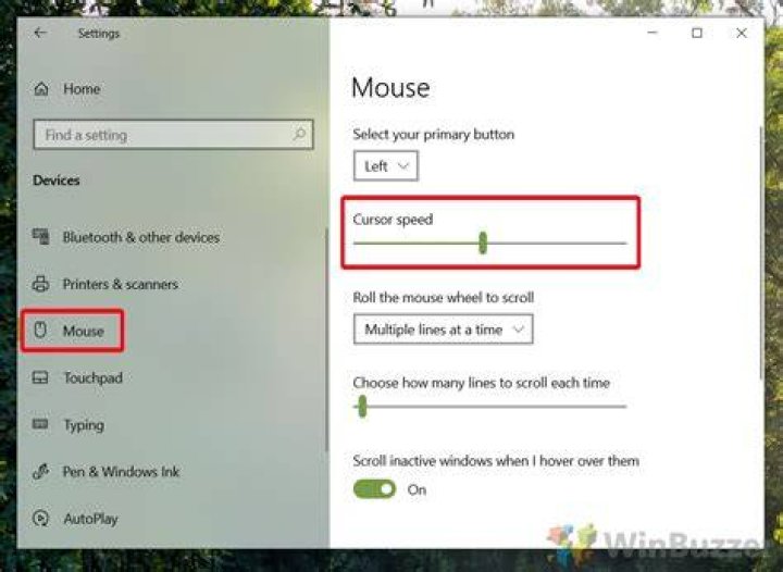 Mouse cursor speed settings