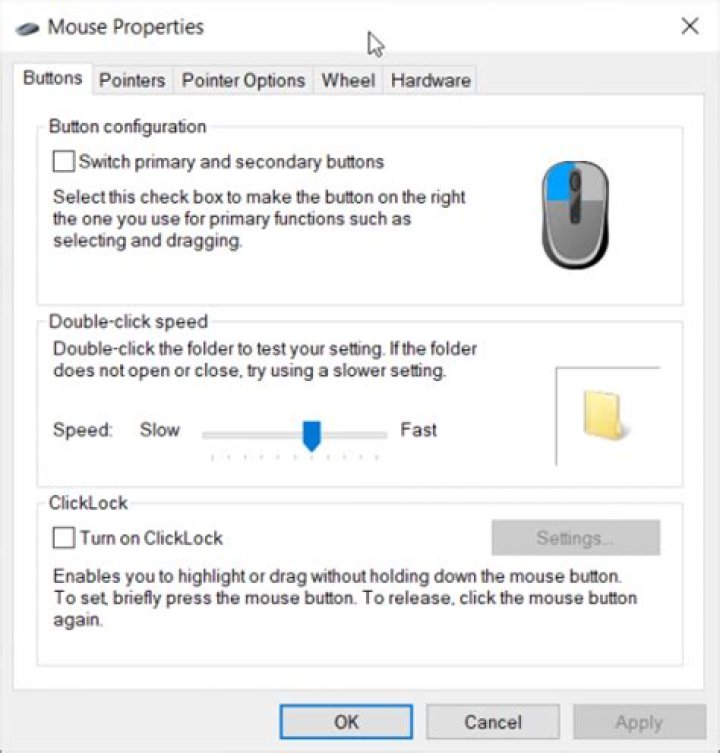 Mouse Proprieties screen