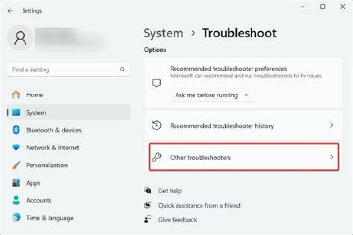 The Other trouble-shooters navigation option Other trouble-shooters navigation option