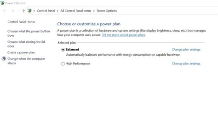 power options control panel