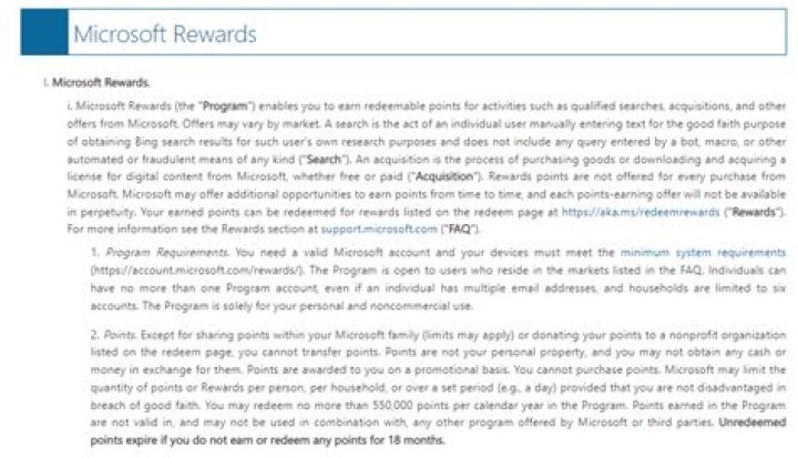 Read the Microsoft Rewards clauses in the agreement