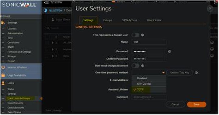 require one-time password in SonicWall