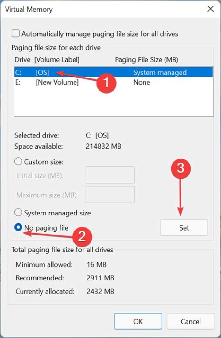 reset virtual memory Windows 11