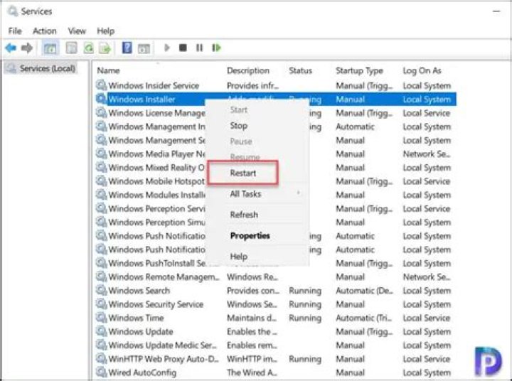 restart the Windows Installer service