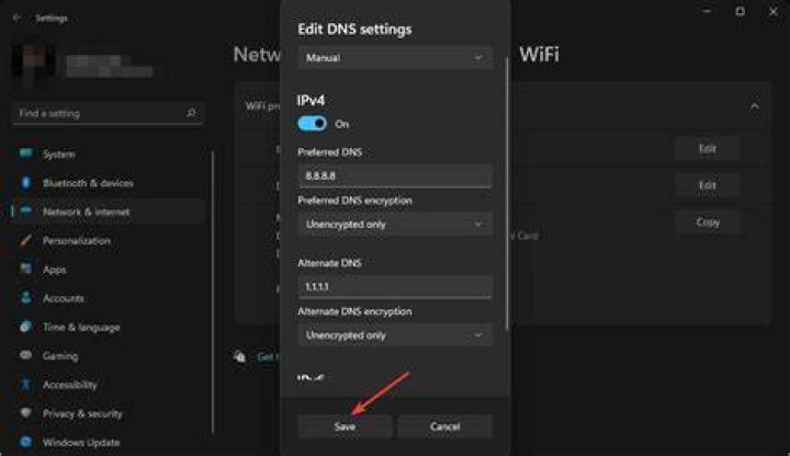 saving dns settings win11