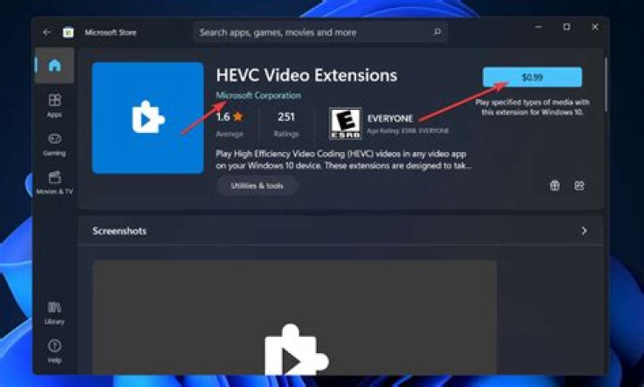search-hevc codecs windows 11