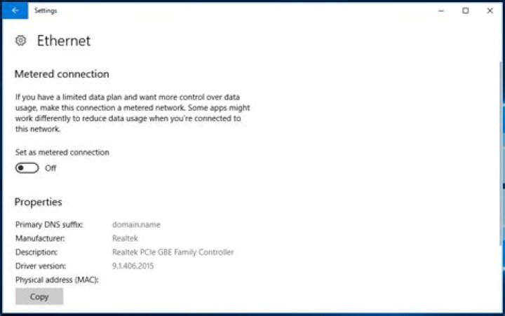 set internet metered connection