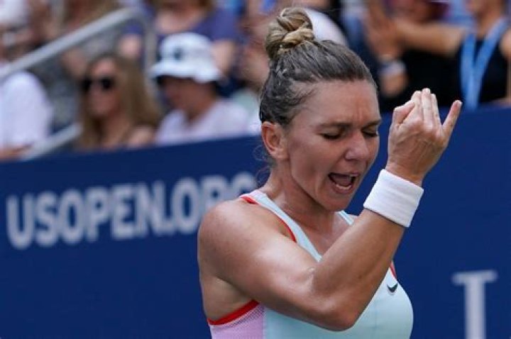 Simona Halep reacts during a match