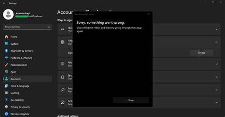 Sorry Something went wrong, close Windows Hello and try again