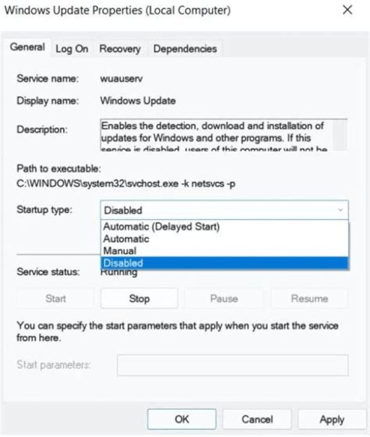 stop windows update service