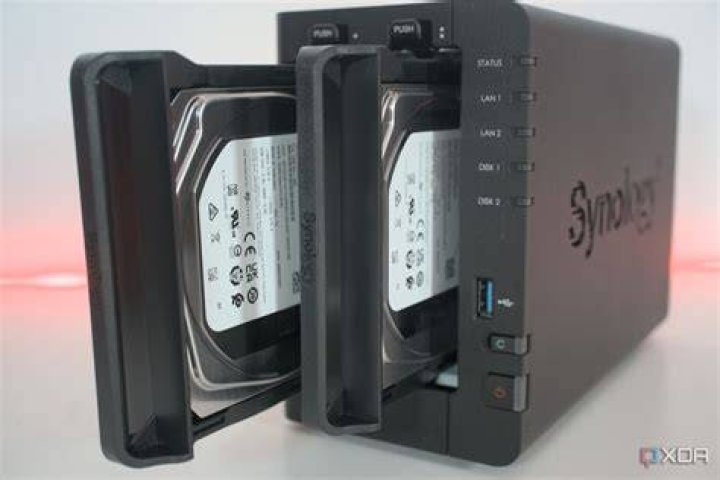 Synology DS420j with back open to access drive bays Synology DS420j with back open to access drive bays