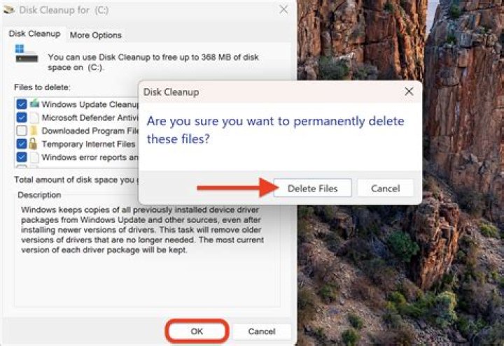 The Disk Clean-up utility The Disk Clean-up window Error 1711