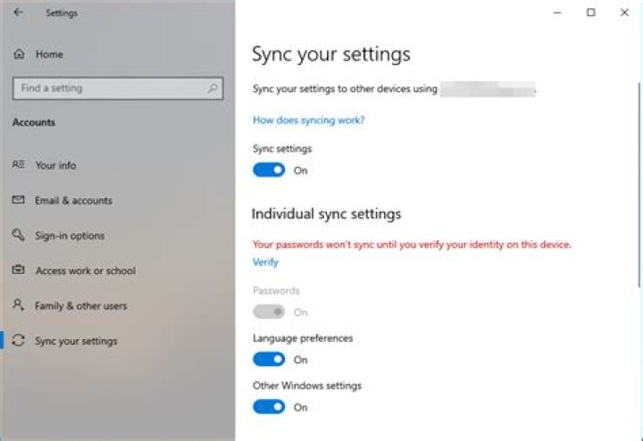 unable to sync settings windows 10