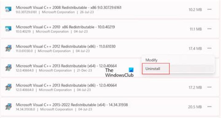 Uninstall Microsoft C++ Redistributables to fix 0xc00007b error windows 11