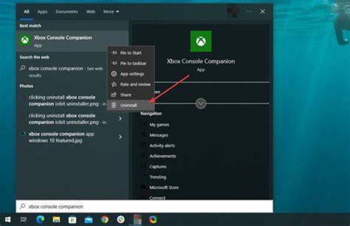 uninstalling xbox console companion start menu