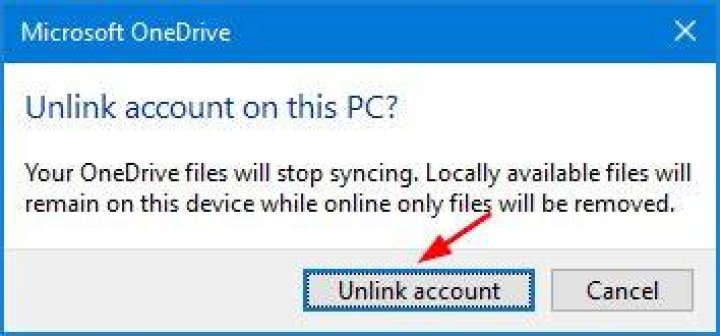unlink onedrive windows 10