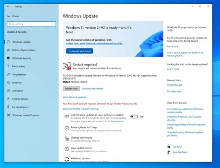 update & security windows 10 settings