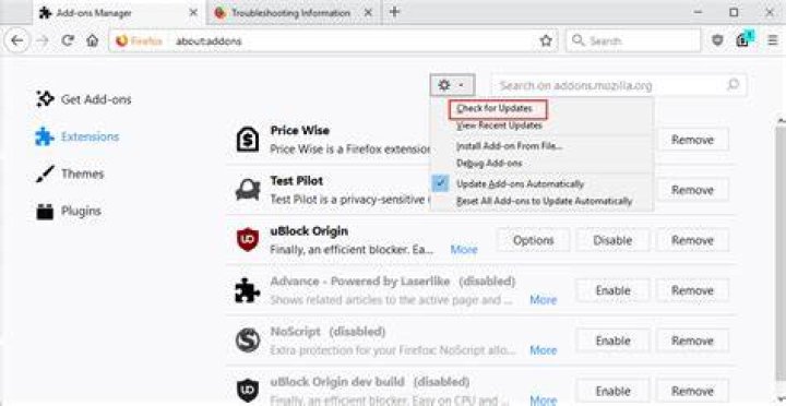 update firefox extensions