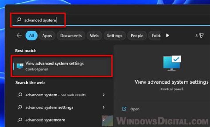 View advanced system settings