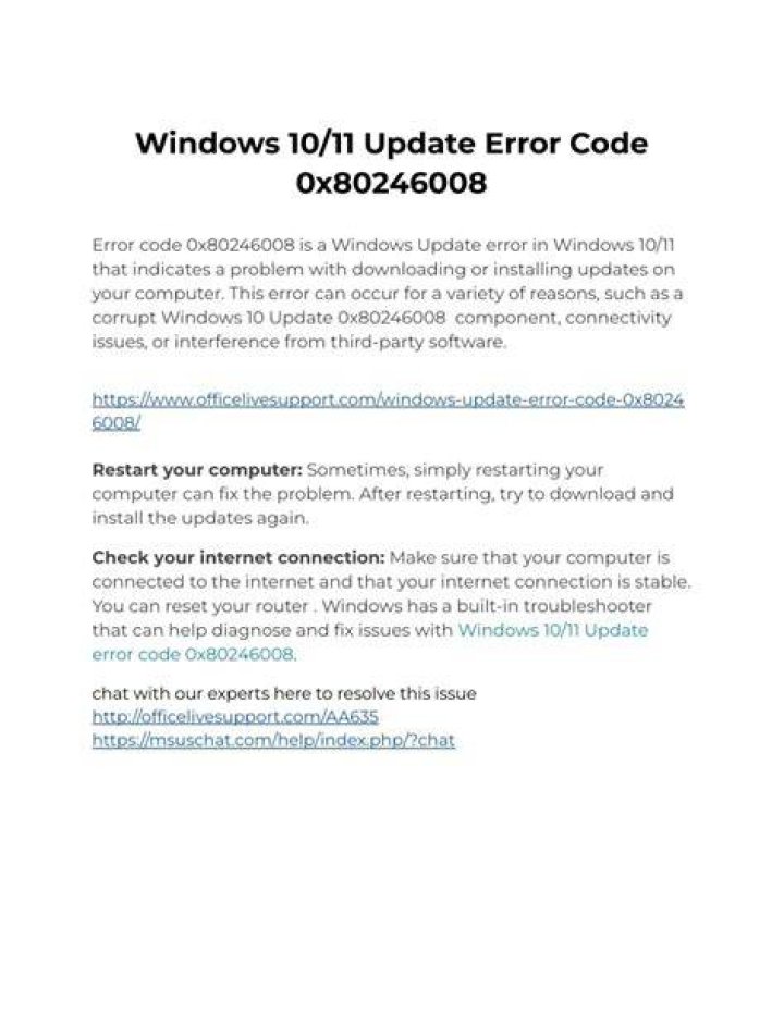 Windows 10/11 Update error code 0x80246008
