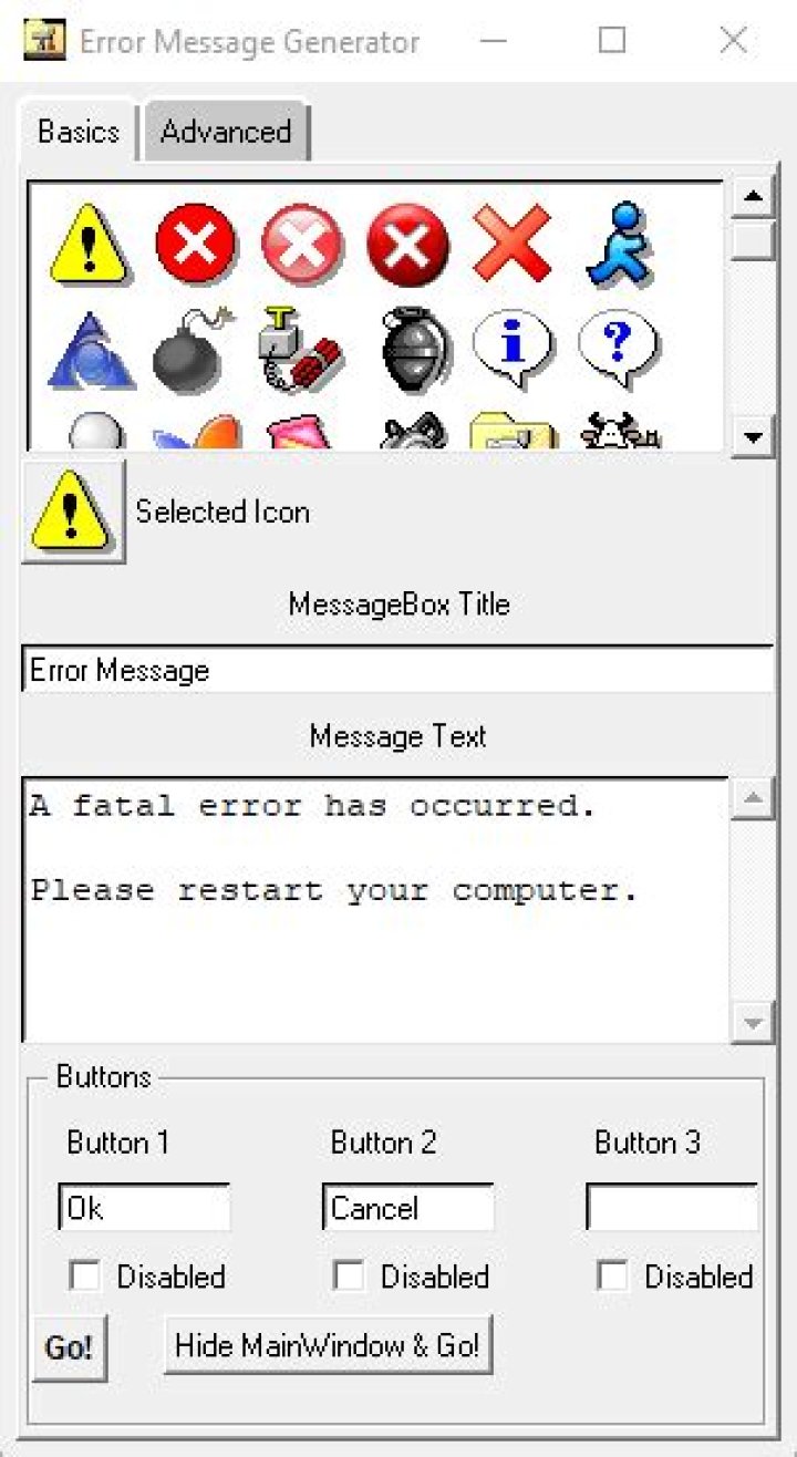 Windows Error Message Generator to display fake error alerts